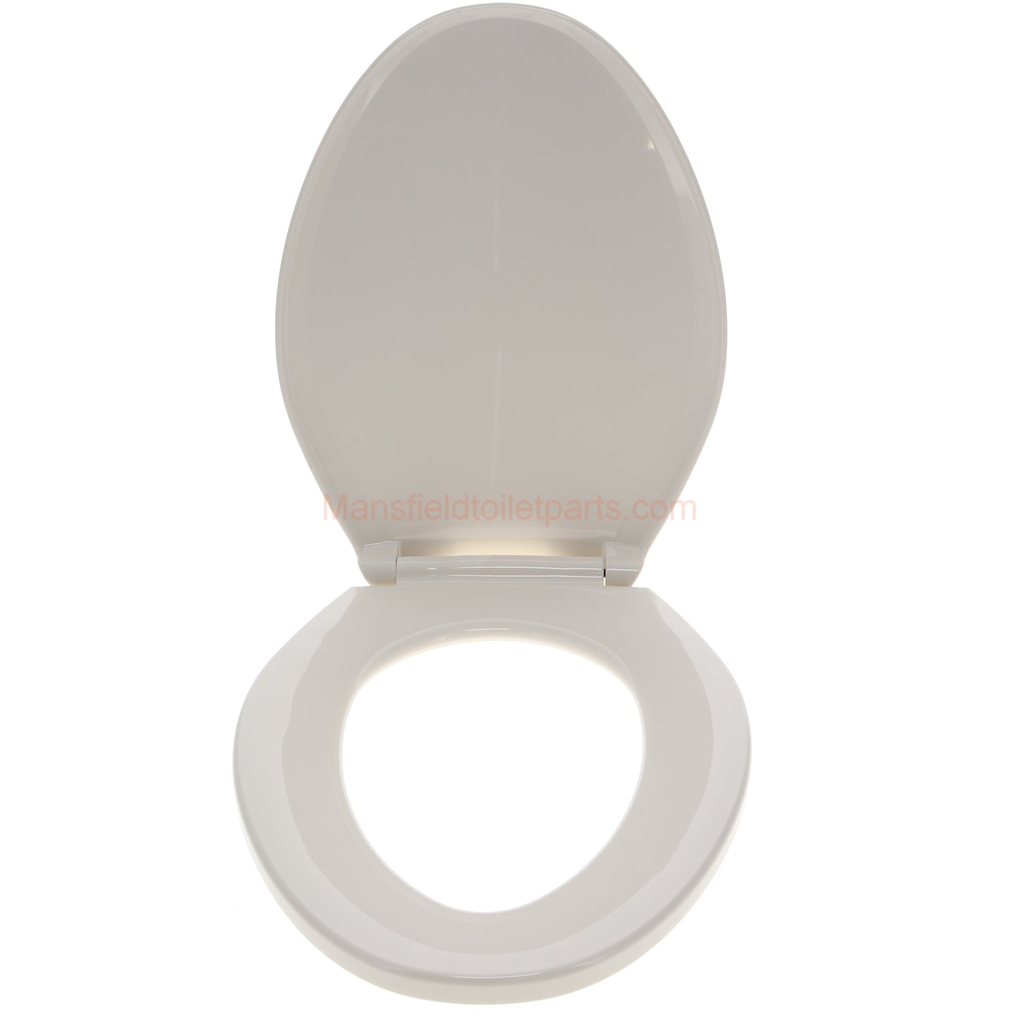 Front open view of the Mansfield SB700 biscuit toilet seat. Showing the opening in the seat.