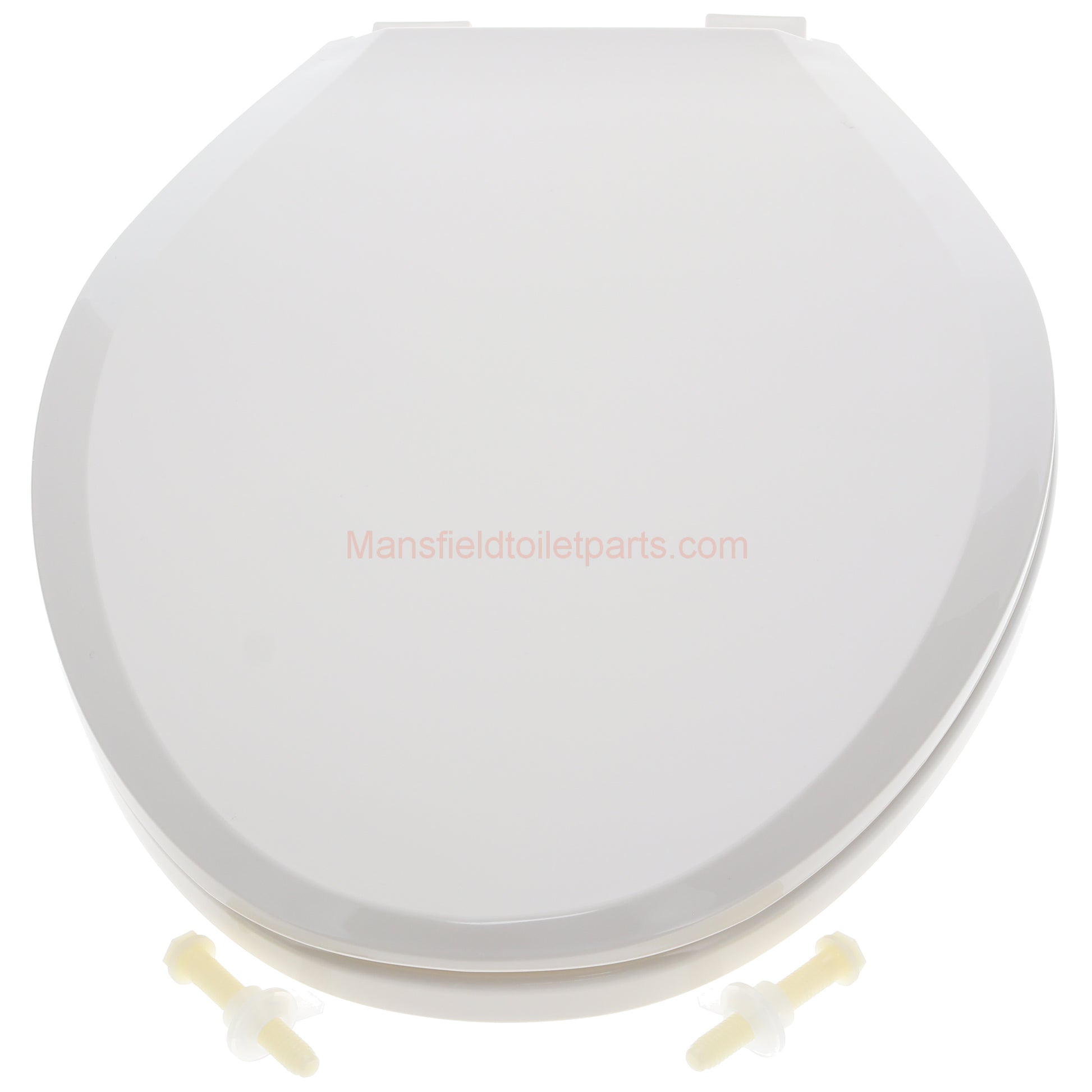Top closed view of the Mansfield SB700 biscuit elongated toilet seat.