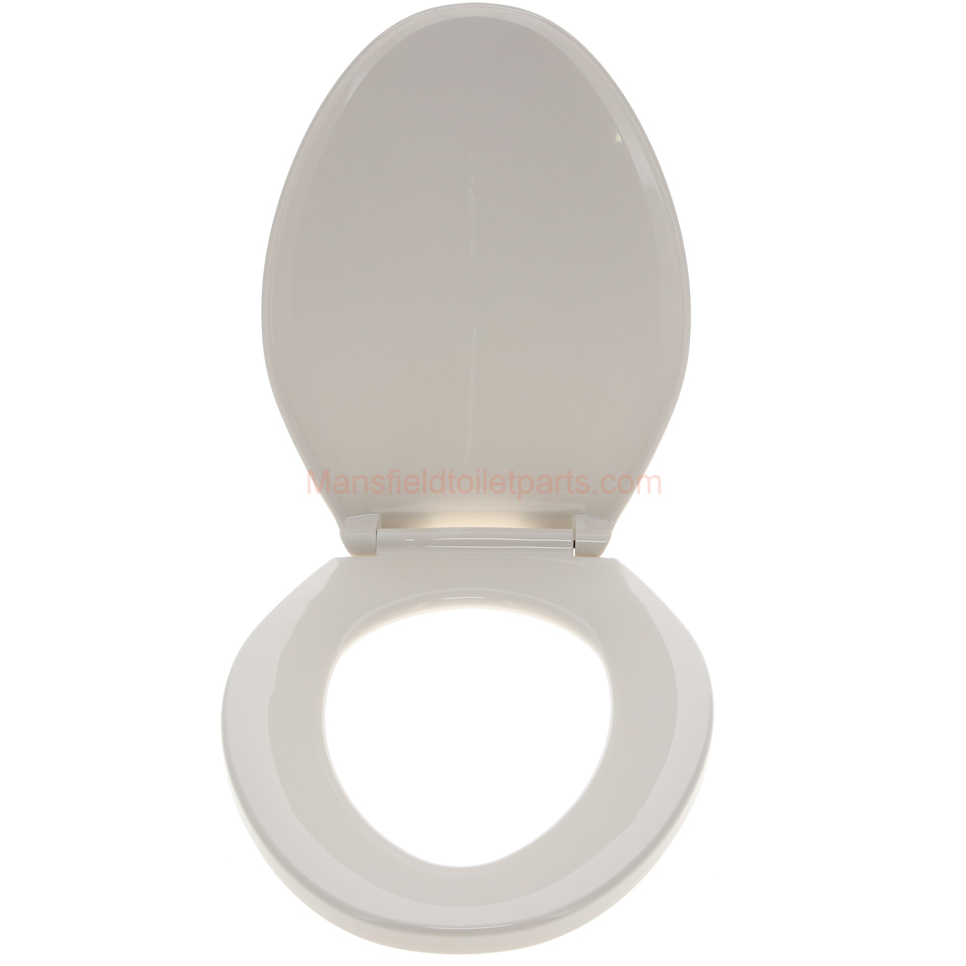 Front open view of the Mansfield SB700 biscuit toilet seat. Showing the opening in the seat.